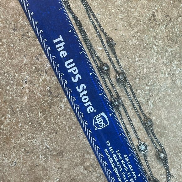 VINTAGE RHINESTONE COIN DOTS FLOATING ON POPCORN SILVER X LONG CHAIN NECKLACE - Picture 4 of 8